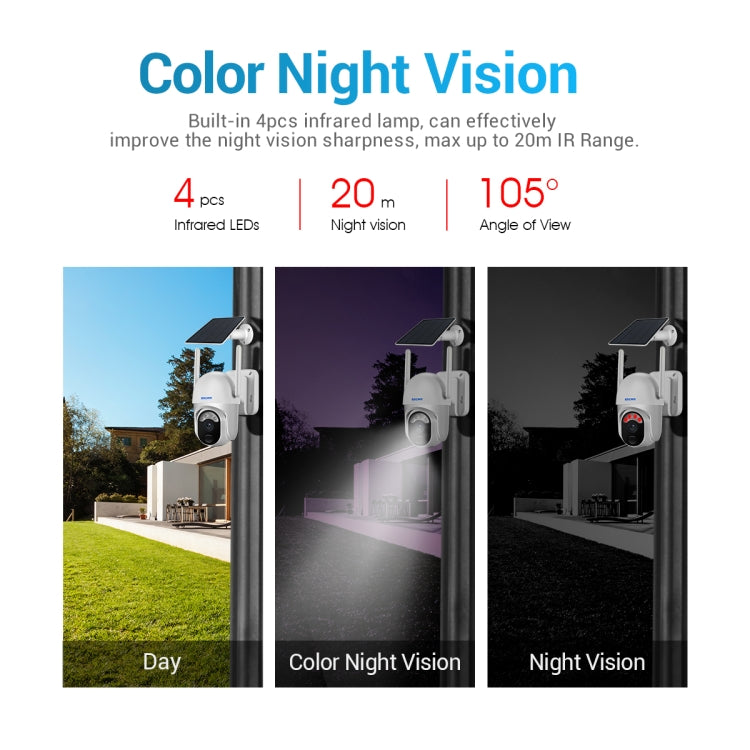 ESCAM QF103 3MP Cloud Storage PT WIFI PIR Alarm IP Camera with Solar Panel Battery Support Full Color Night Vision & Two Way Audio, QF103 ESCAM QF103 3MP Cloud Storage PT WIFI PIR Alarm IP Camera with Solar Panel Battery Support Full Color Night Vision & Two Way Audio, QF103